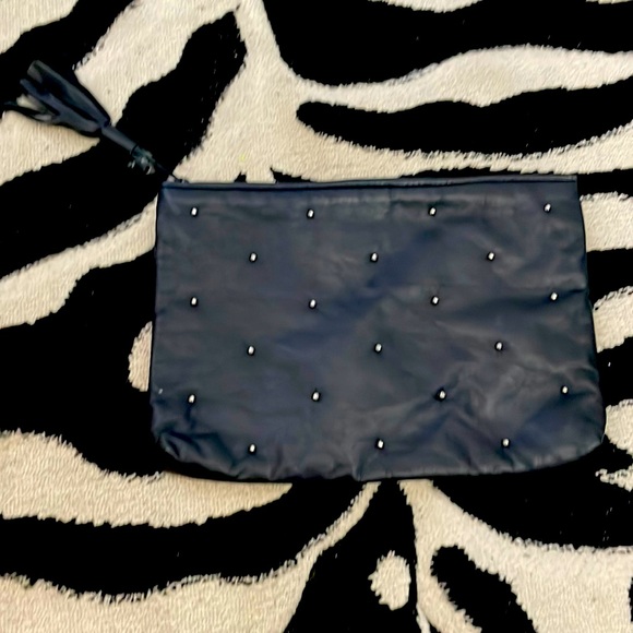 Vintage black leather tassel and studded clutch bag 💼 - Picture 2 of 8